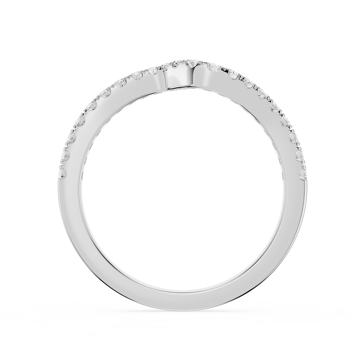 White Gold Round Cut Lab Diamond Wave Wedding Band for Ring Stacking