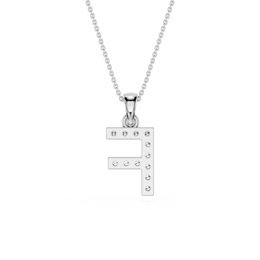 Back View Of White Gold Round Cut Lab Grown Diamond Letter F Initial Pendant