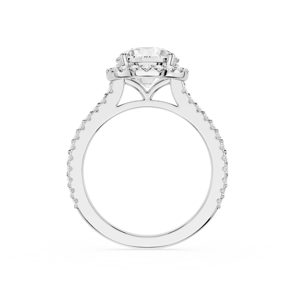 Back View Of White Gold Round Cut Lab Grown Diamond Petite Halo Engagement Ring