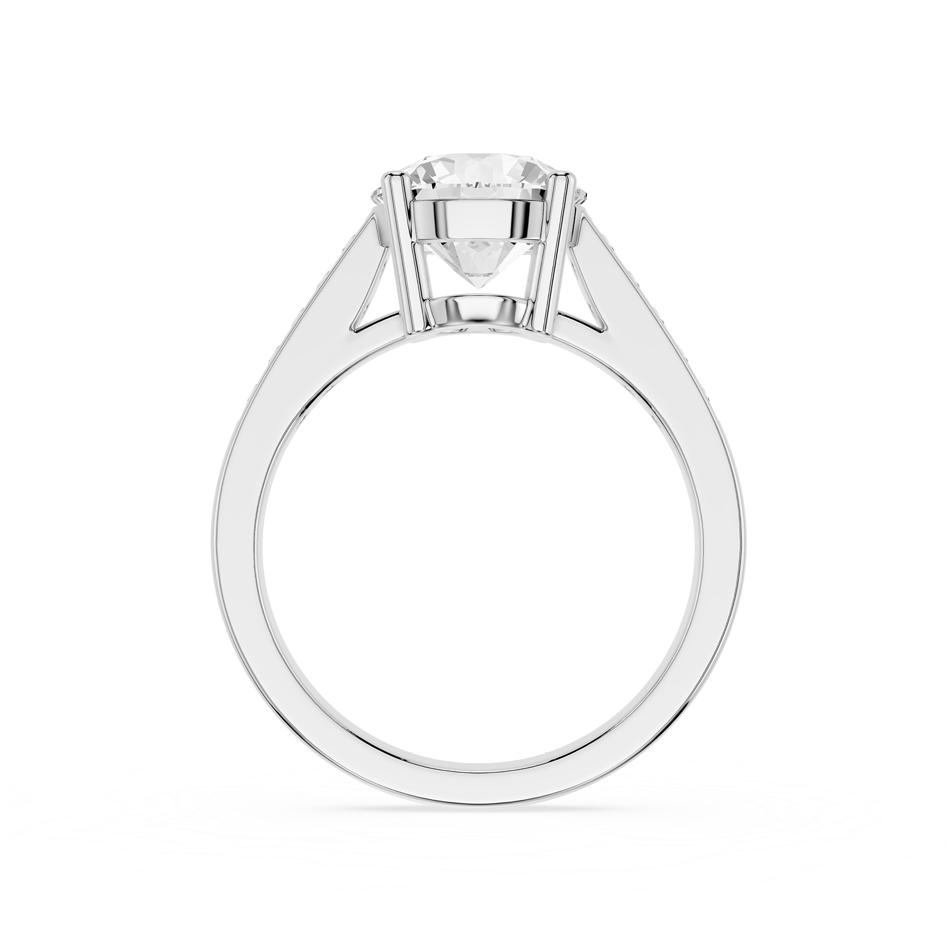 A classic solitaire engagement ring featuring a round brilliant-cut diamond set in a polished white gold or platinum band with a four-prong setting, shown on a clean white background.