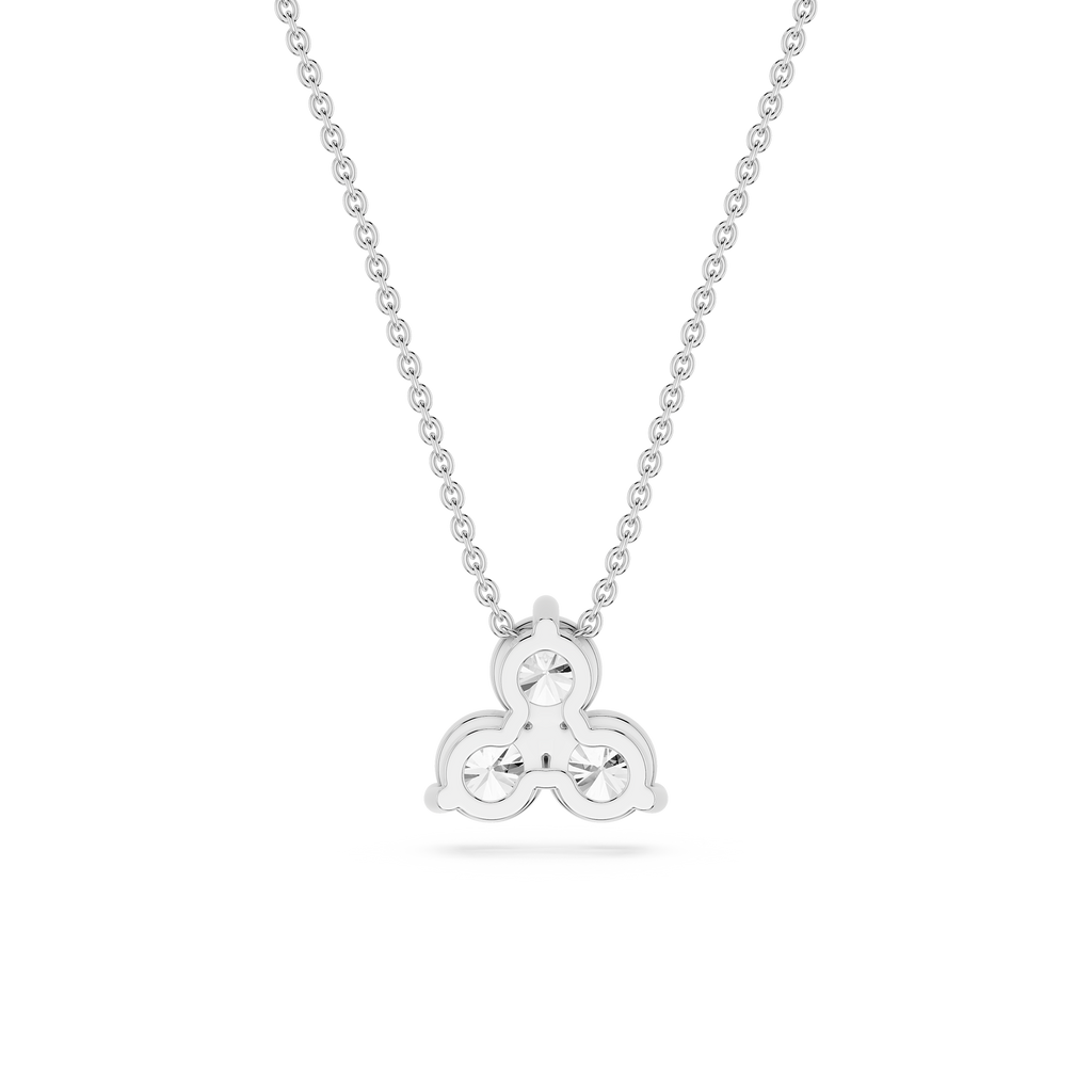 Silver necklace with a trinity knot pendant on a white background