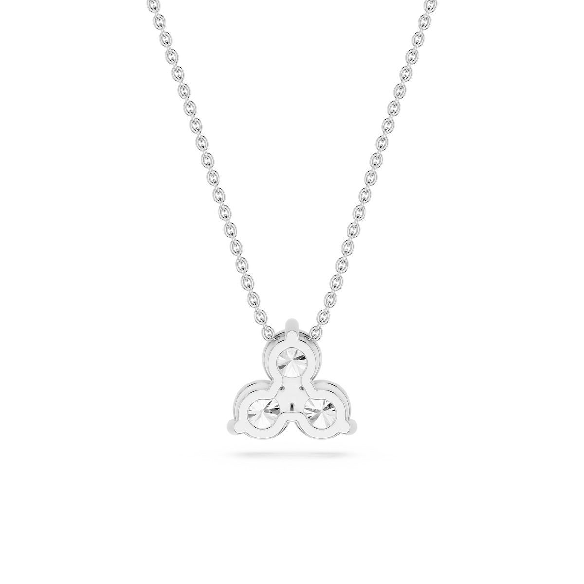 Silver necklace with a trinity knot pendant on a white background