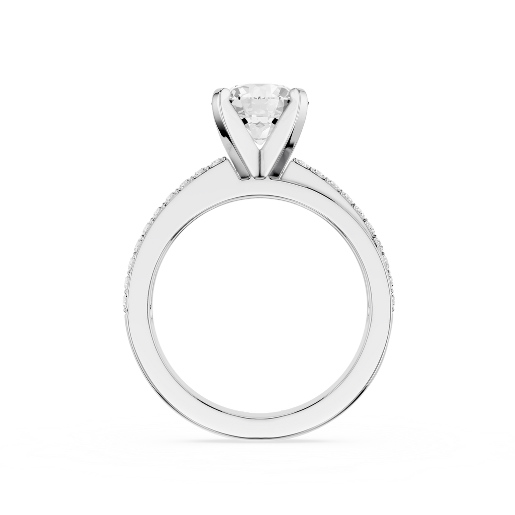 Diamond ring with a white gemstone on a white background