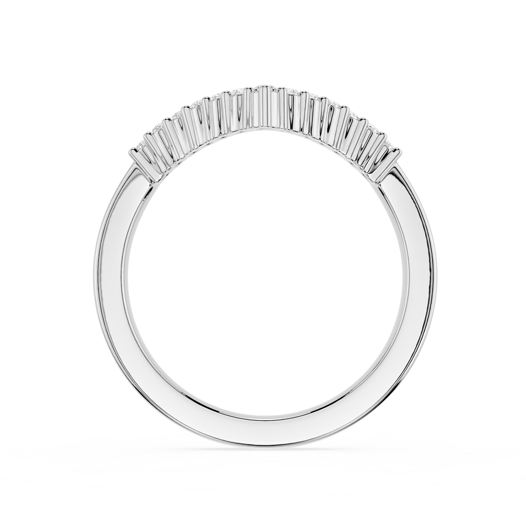 Diamond ring with baguette-cut stones on a white background