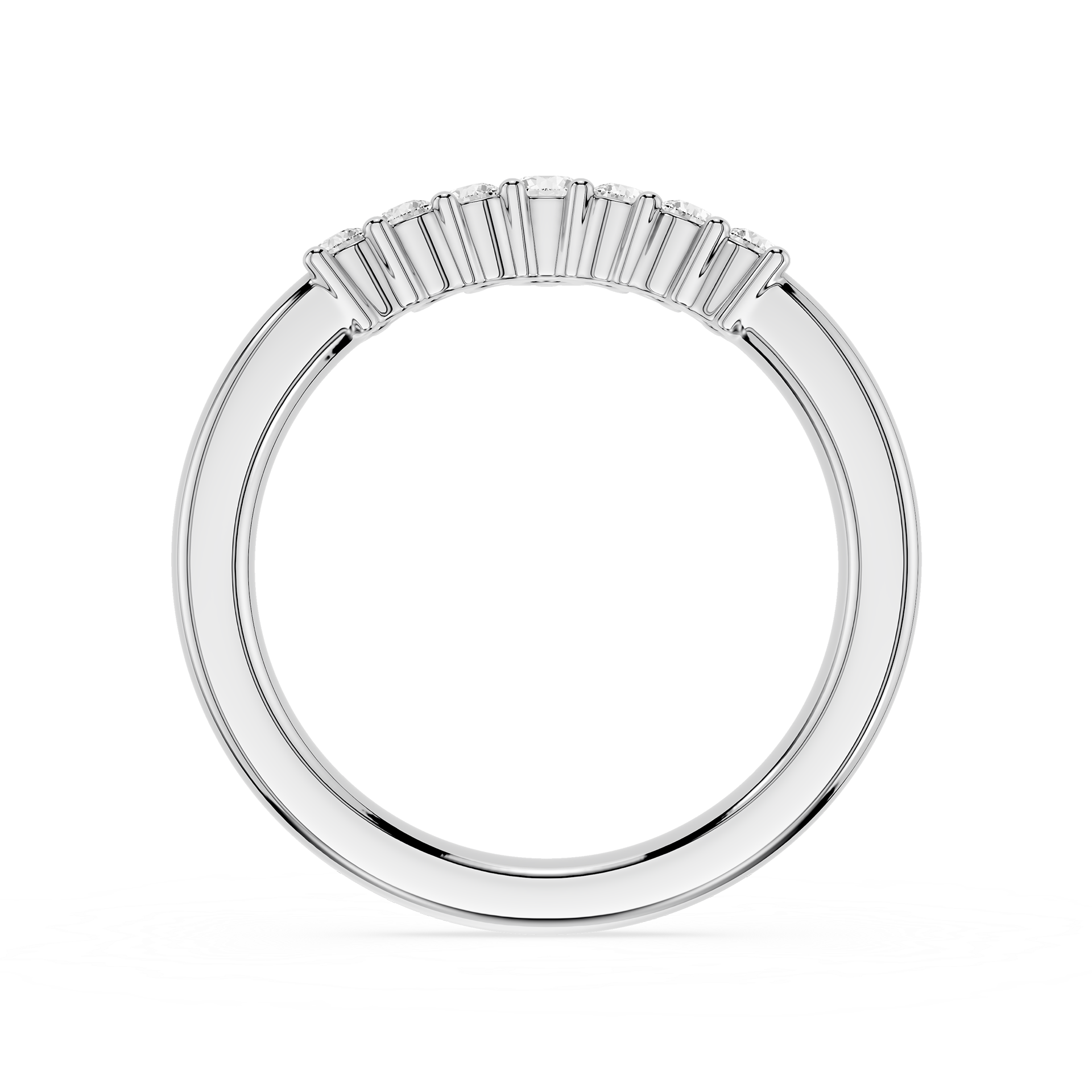 Silver ring with small diamonds on a white background