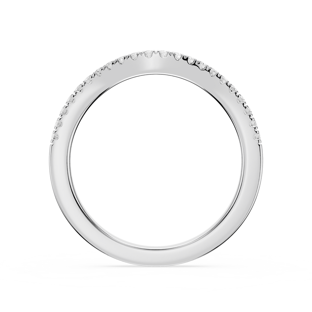 Silver ring with small diamonds on a white background