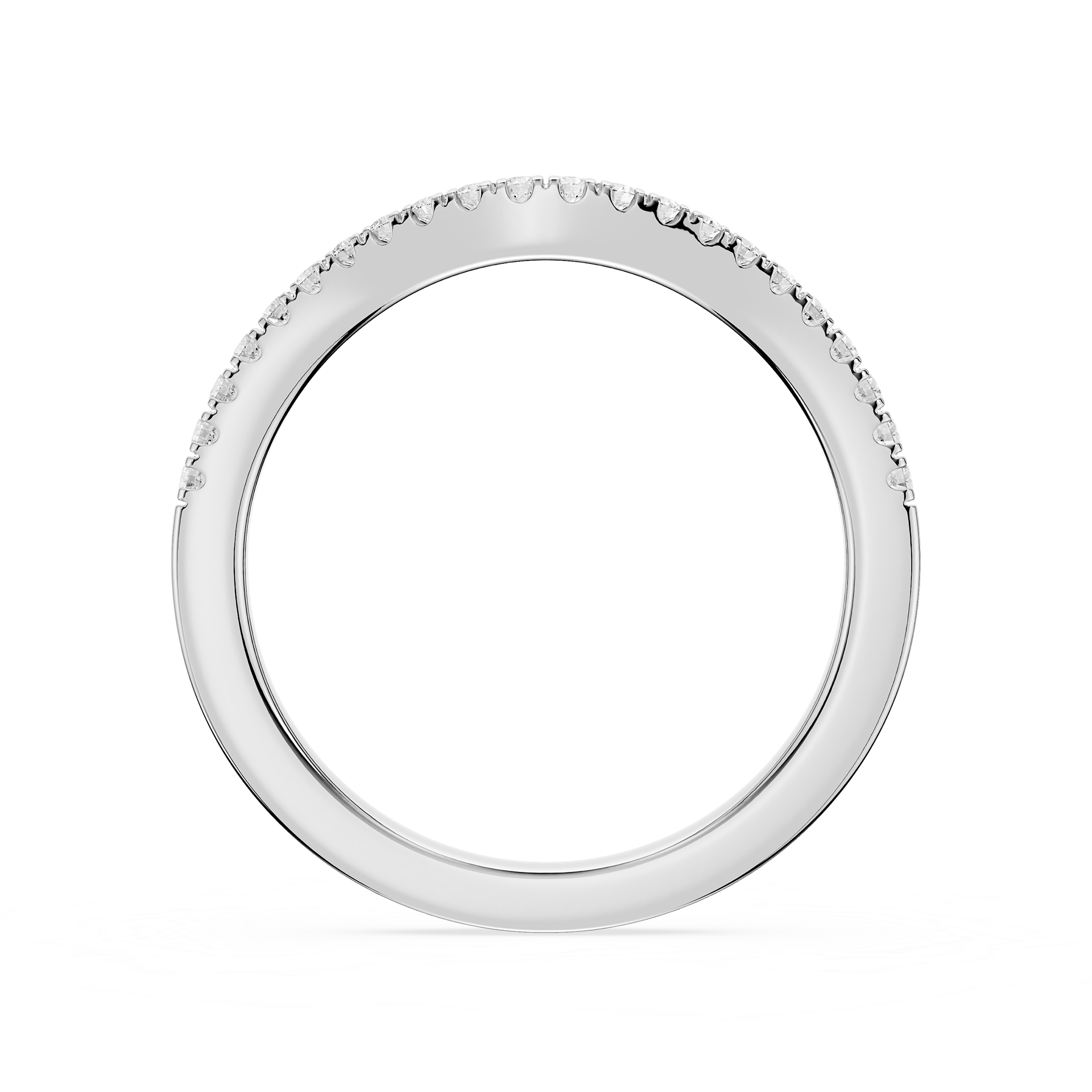 Silver ring with small diamonds on a white background