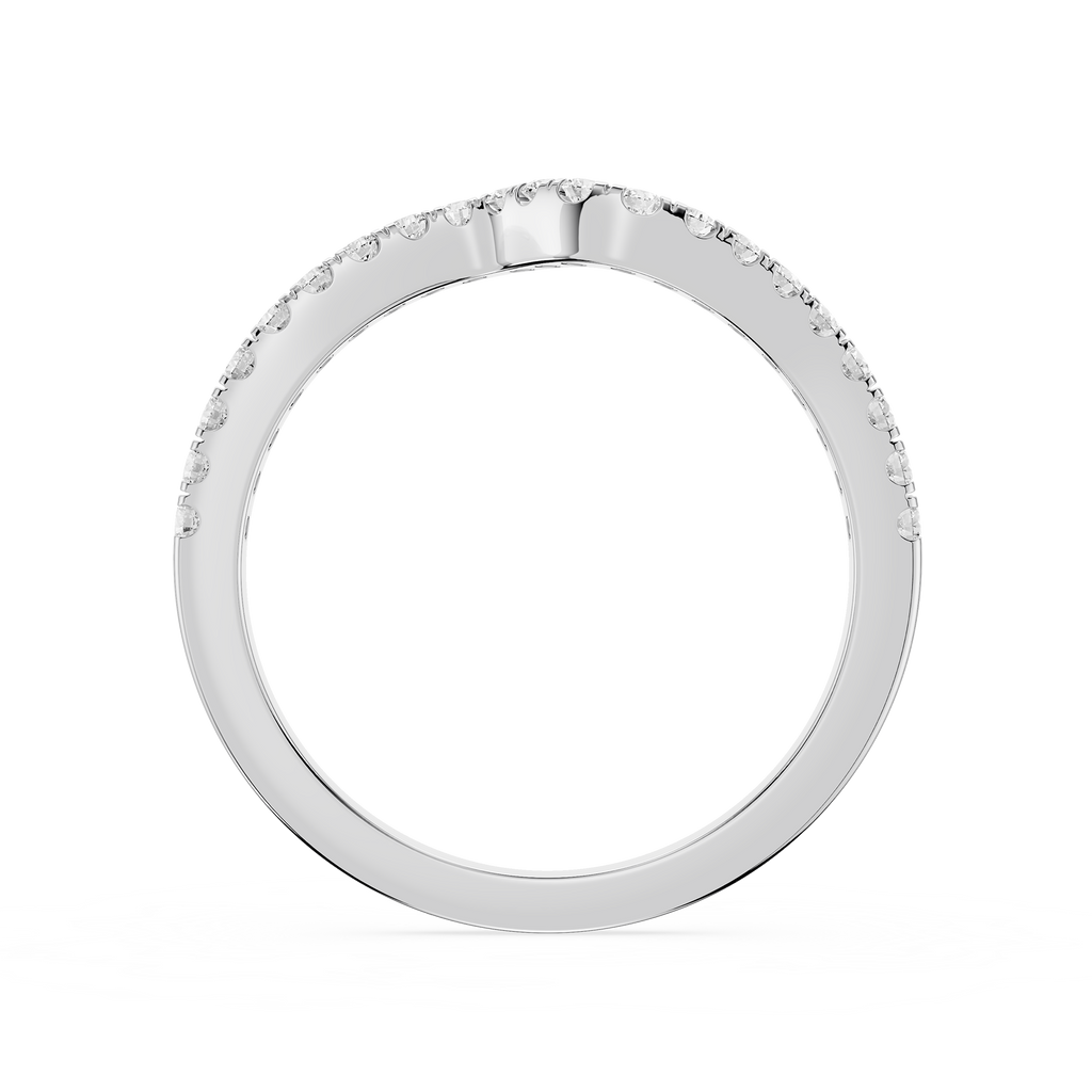 Silver ring with engraved design on a white background