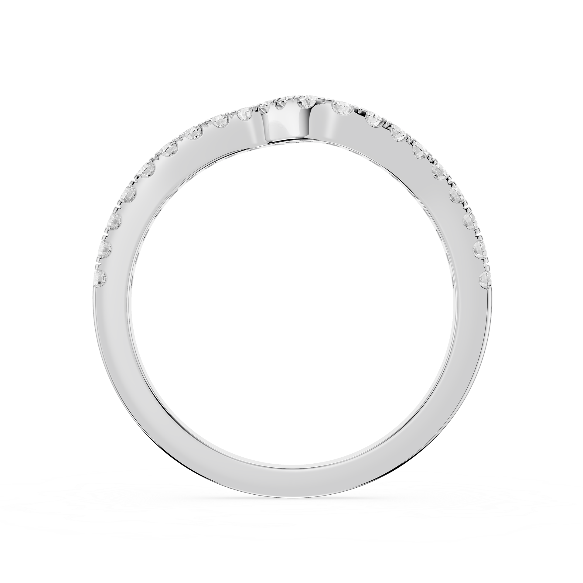 Silver ring with engraved design on a white background