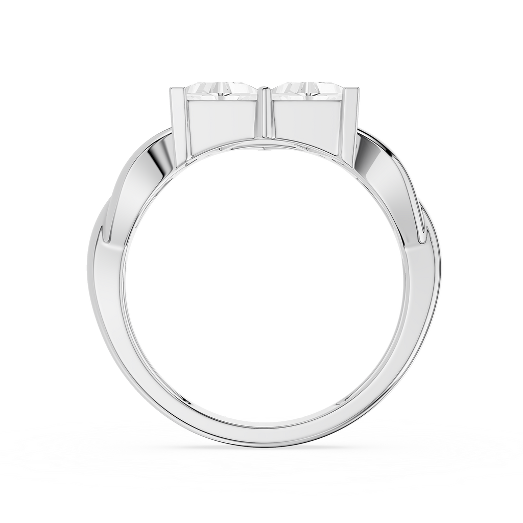 Silver ring with a clear gemstone on a white background