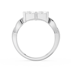 Silver ring with a clear gemstone on a white background
