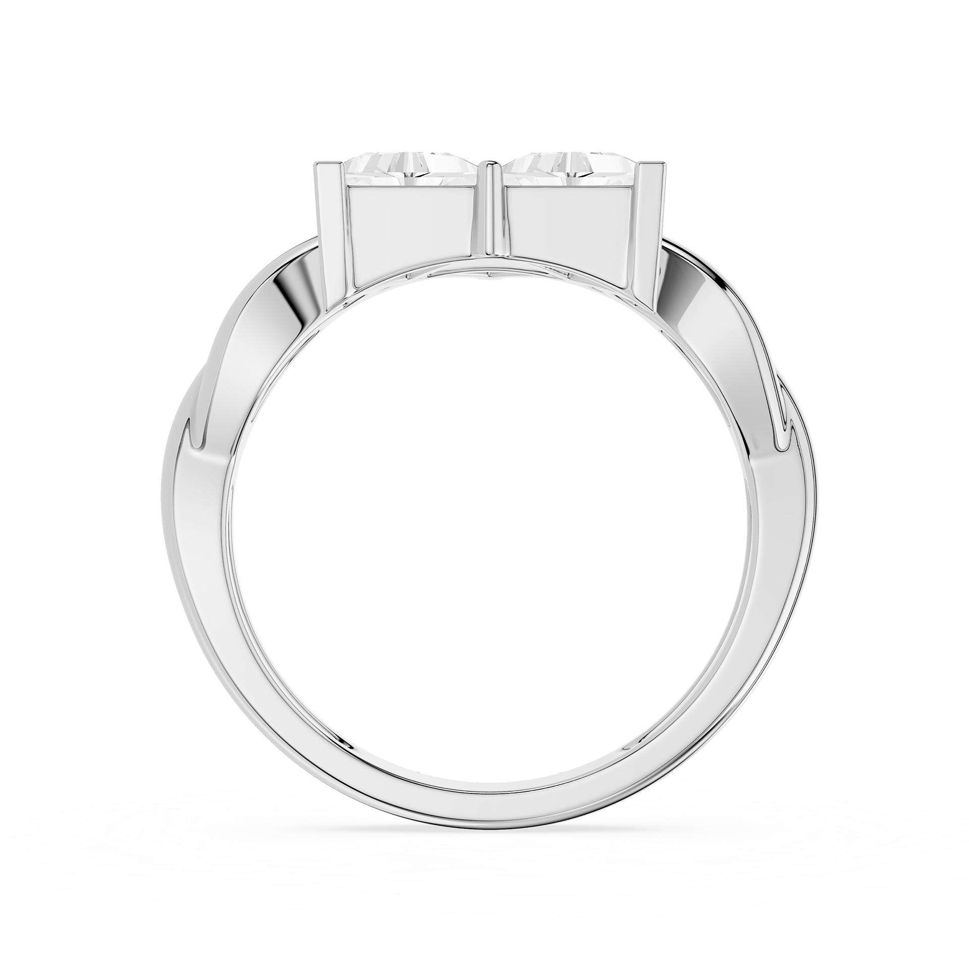 Silver ring with a clear gemstone on a white background