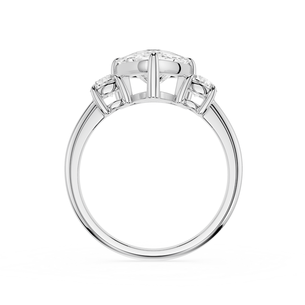 Silver ring with diamond accents on a white background
