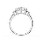 Silver ring with diamond accents on a white background