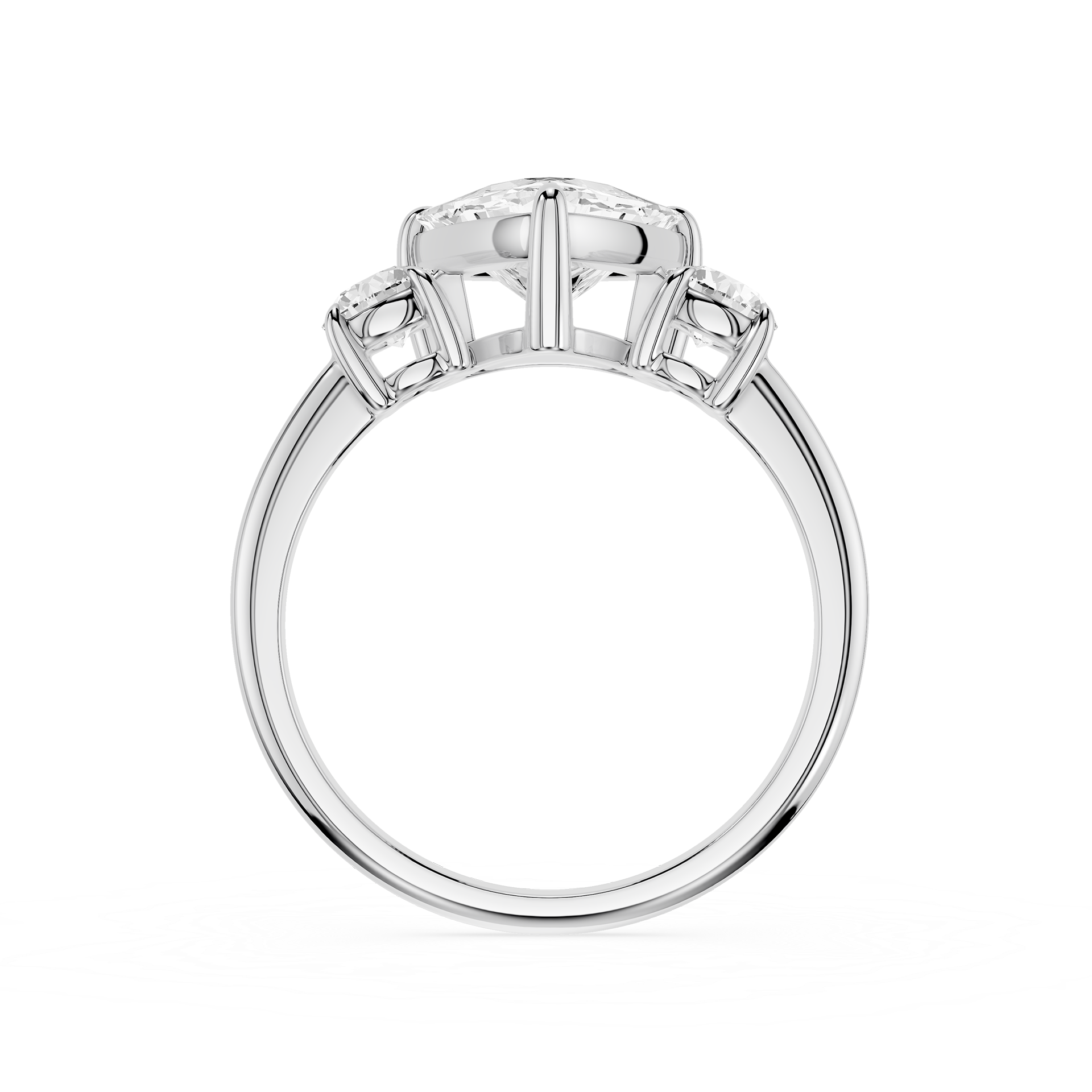 Silver ring with diamond accents on a white background