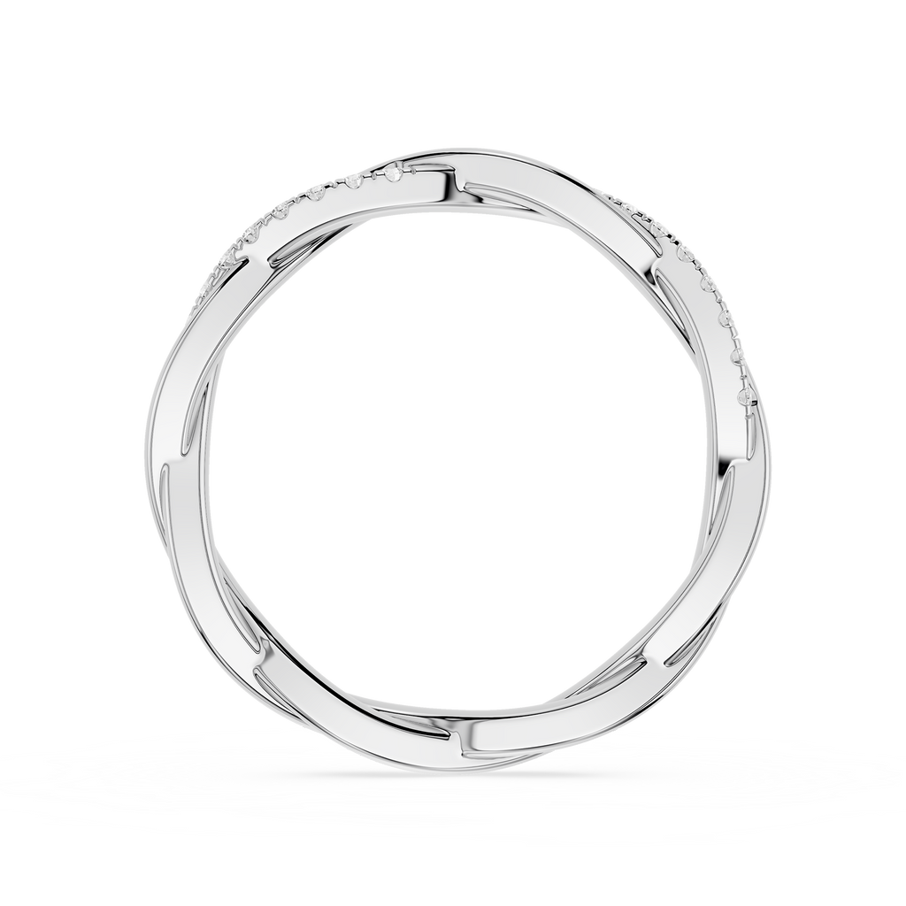 Silver ring with baguette-cut diamonds on a white background