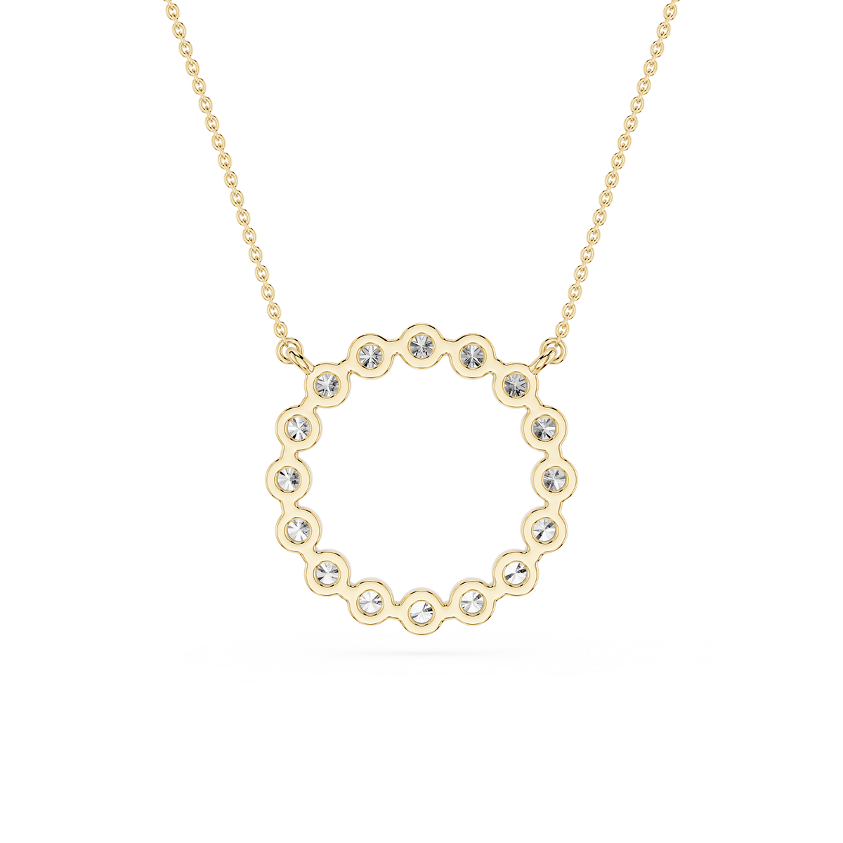 Gold necklace with a heart-shaped pendant on a white background