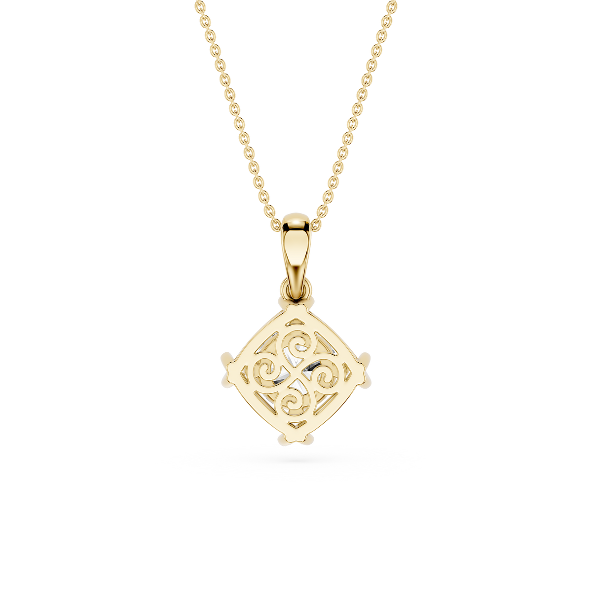 Gold pendant necklace on a white background