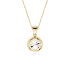 Gold pendant necklace with a clear gemstone on a white background