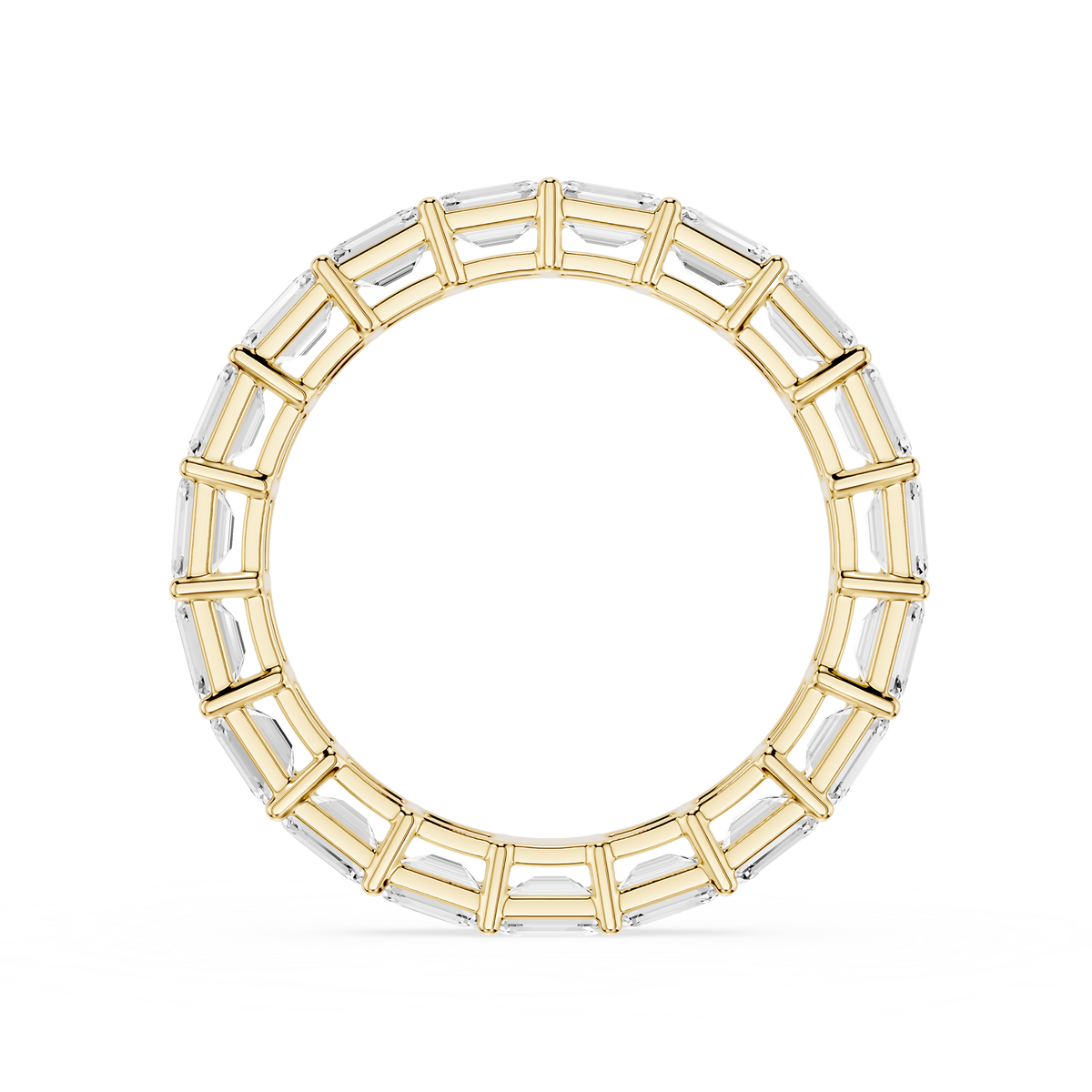 Back View Of Yellow Gold 3 Carat East West Emerald Cut Lab Diamond Eternity Band