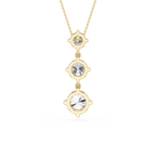 Rose gold necklace with three crystal stones on a white background