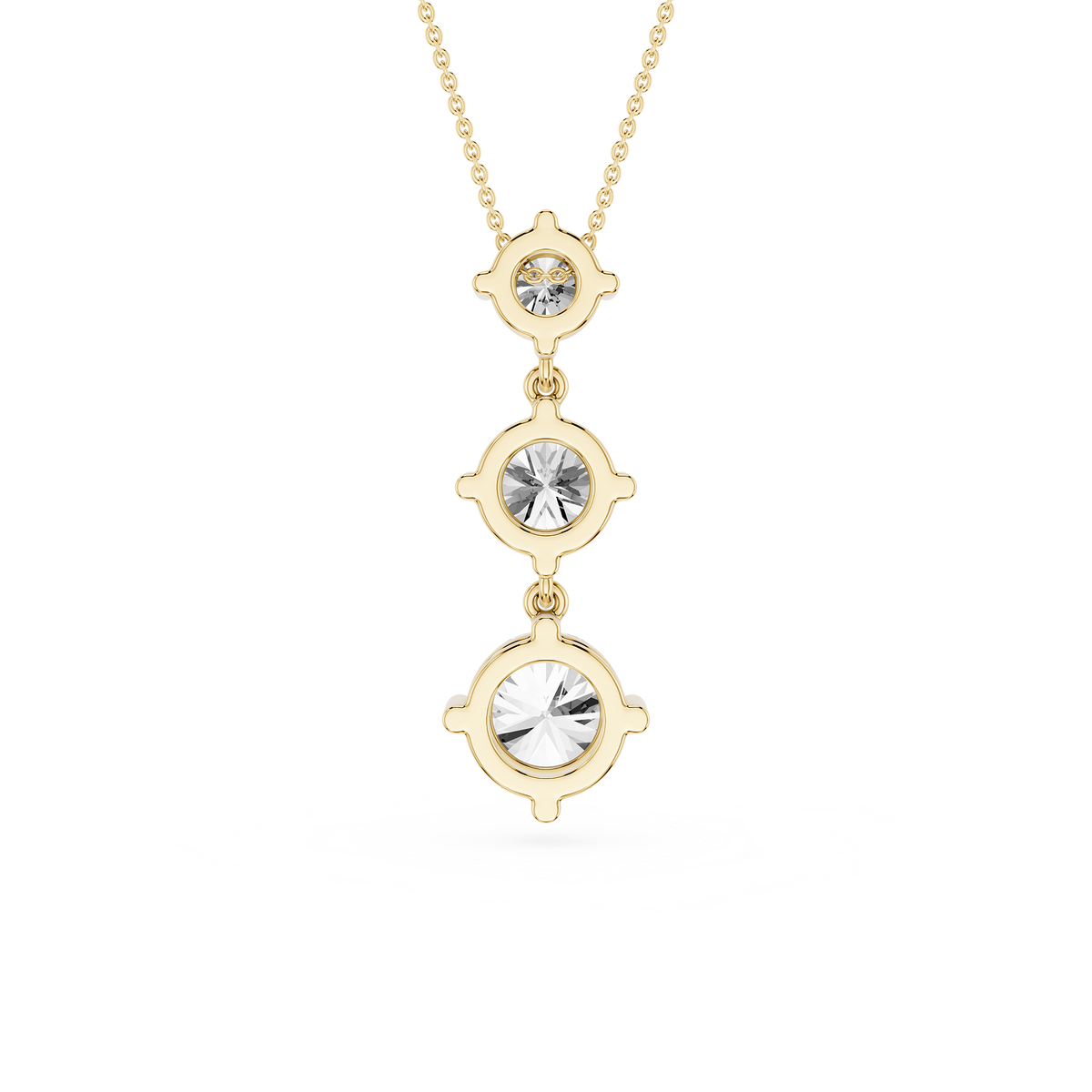 Rose gold necklace with three crystal stones on a white background