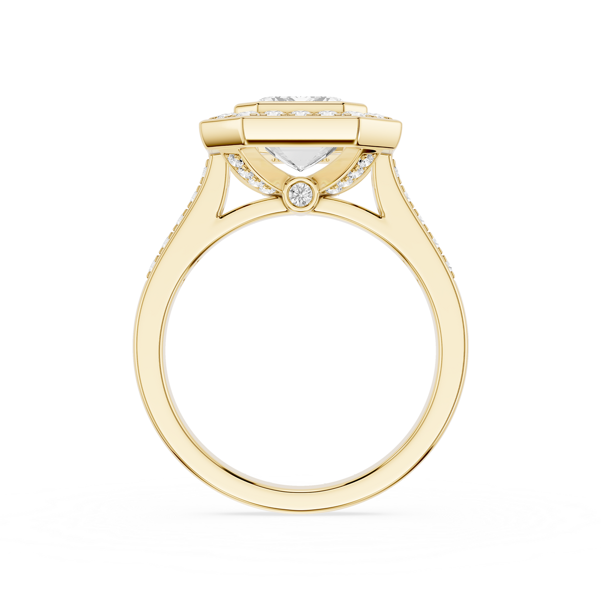 Back View Of Emerald Cut Bezel Hidden Halo Lab Diamond Engagement Ring