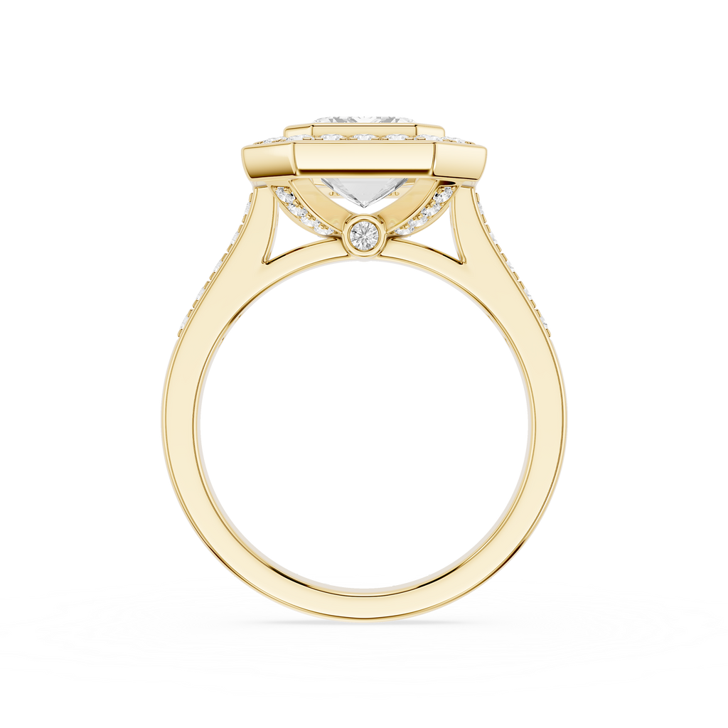 Gold ring with a diamond on a white background