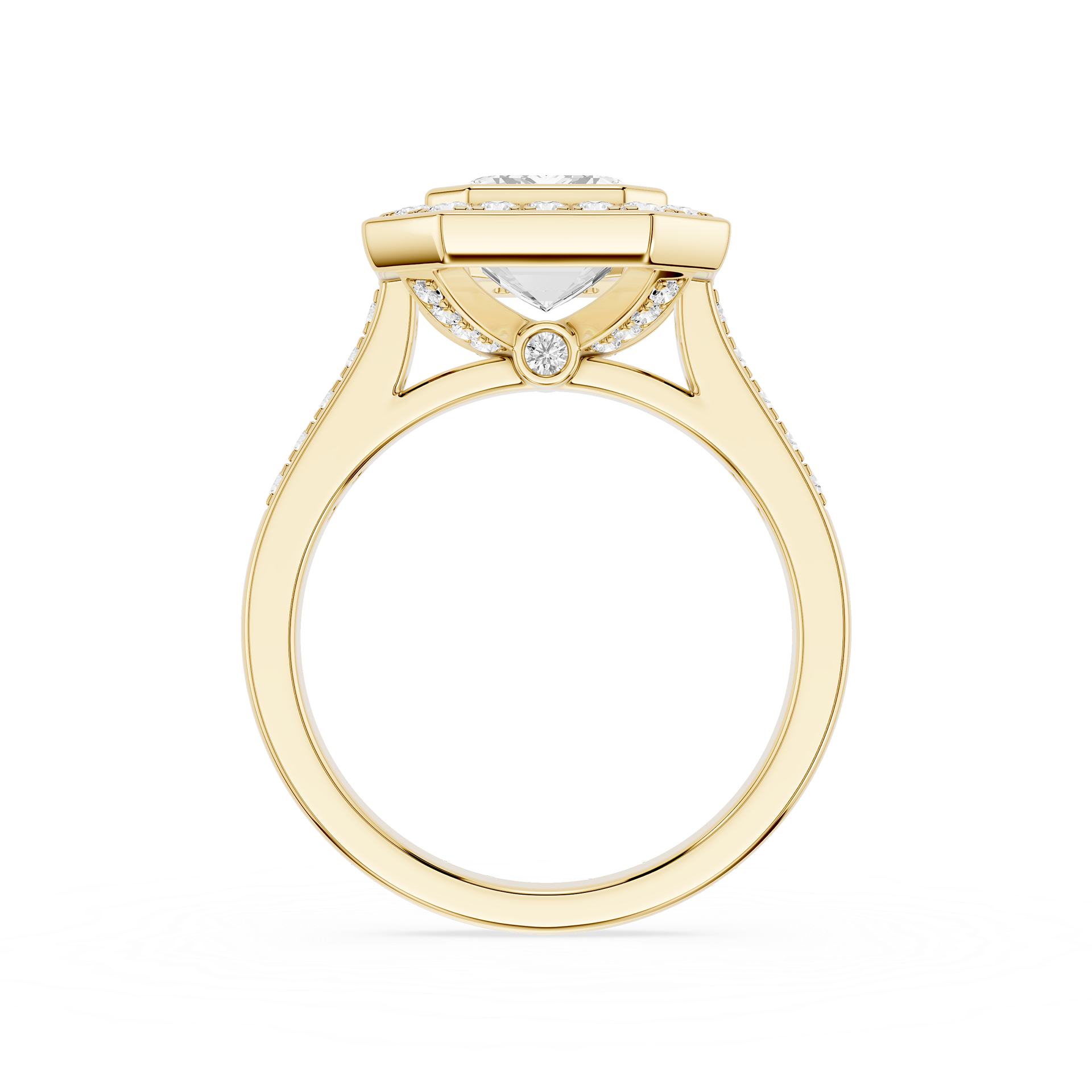 Gold ring with a diamond on a white background