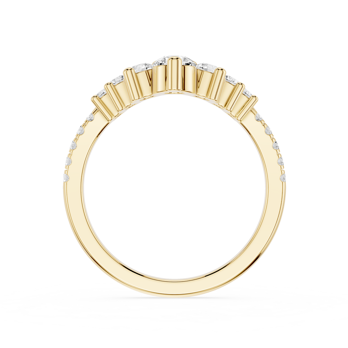 Yellow Gold Graduated Round Cut Lab Grown Diamond Contour Wedding Band