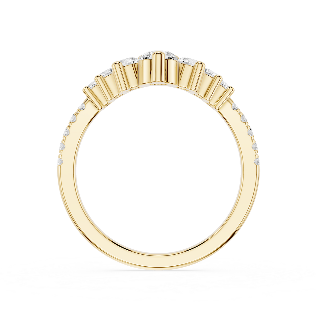 Rose gold ring with small diamonds on a white background