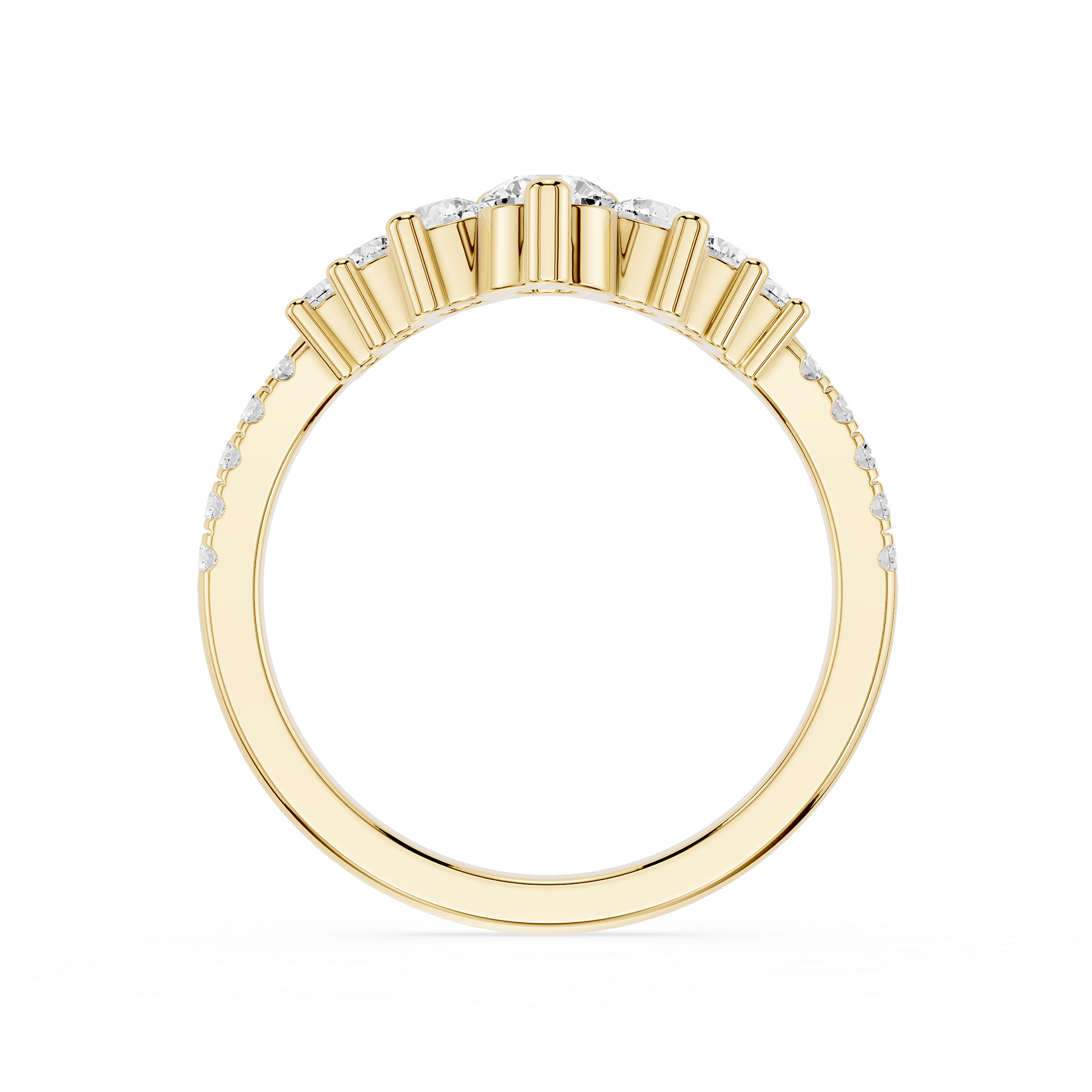 Rose gold ring with small diamonds on a white background