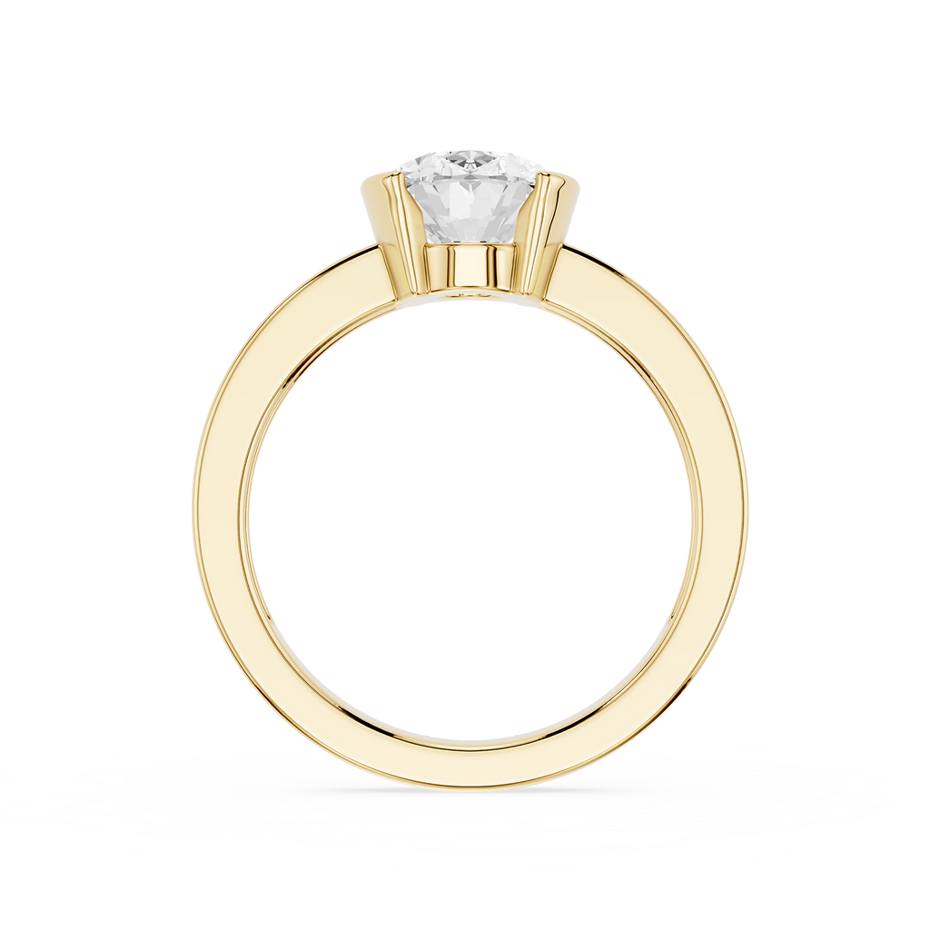 Gold ring with a diamond on a white background