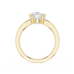 Gold ring with a diamond on a white background