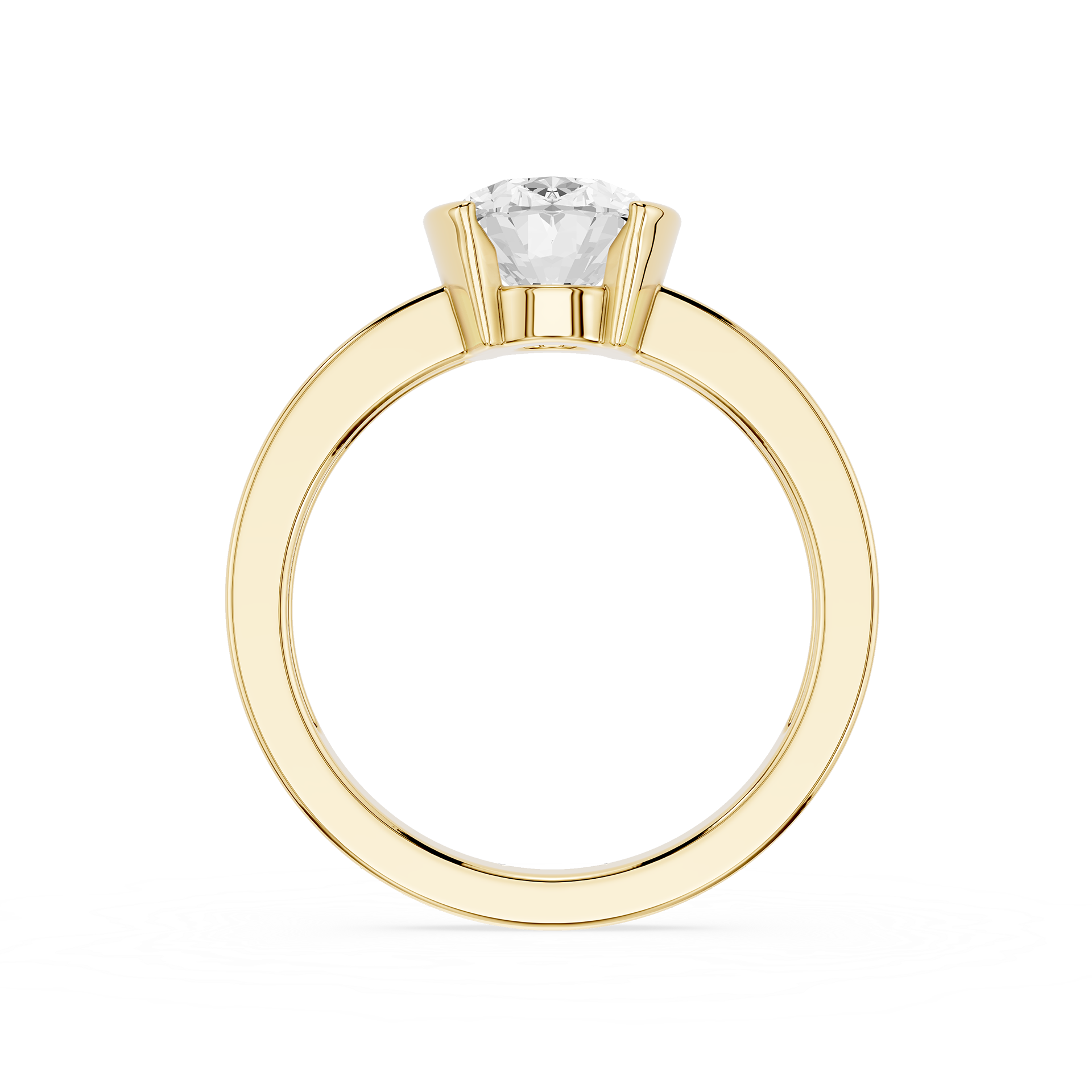 Gold ring with a diamond on a white background