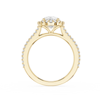 Gold ring with a diamond on a white background