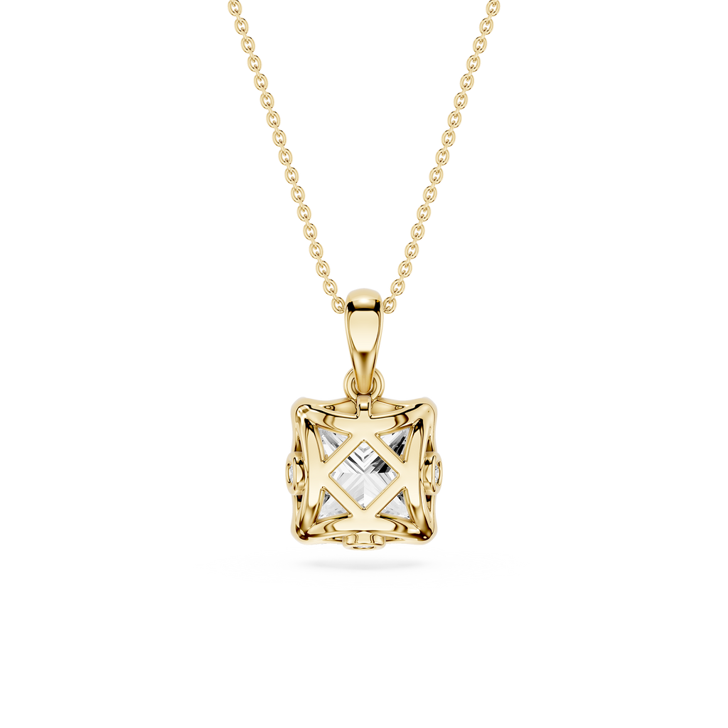 Gold pendant necklace on a white background