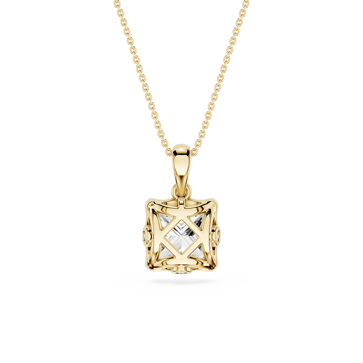 Gold pendant necklace on a white background