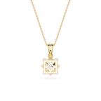 Gold necklace with a geometric pendant on a white background