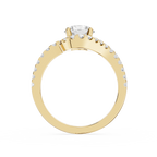 Gold ring with a diamond on a white background