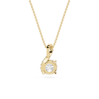 Gold necklace with a round pendant on a white background