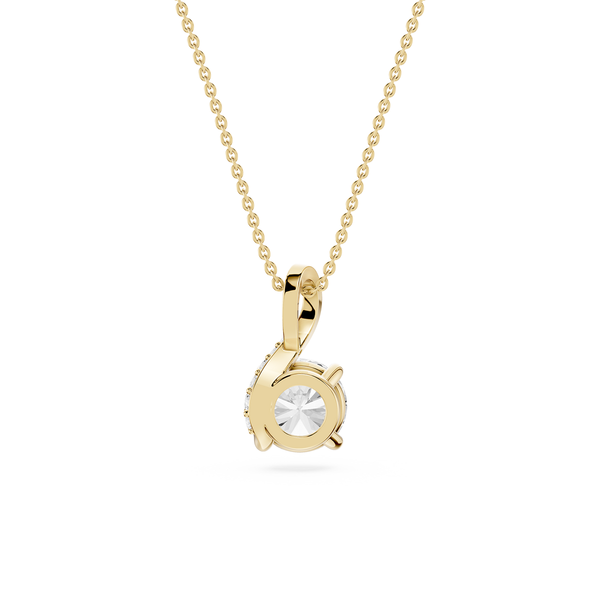 Gold necklace with a round pendant on a white background