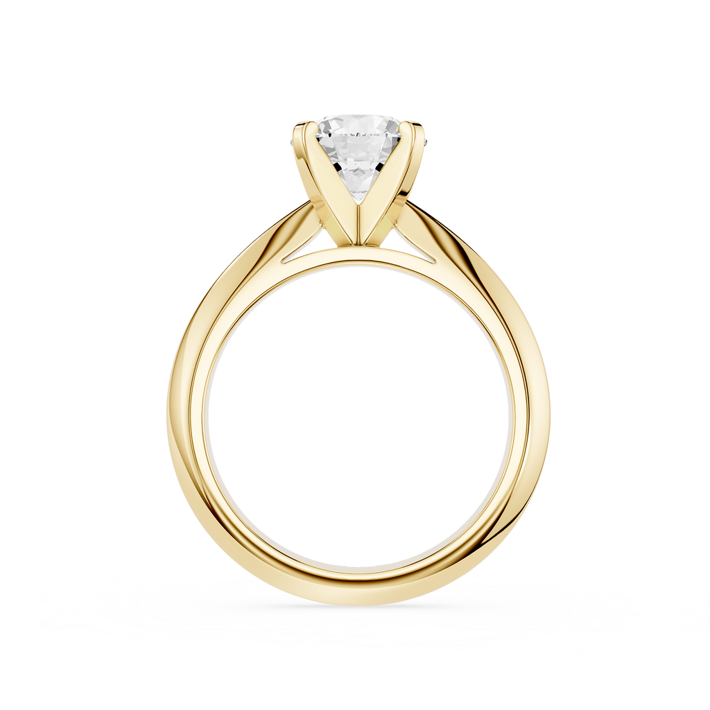 Gold ring with a clear gemstone on a white background
