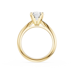Gold ring with a clear gemstone on a white background