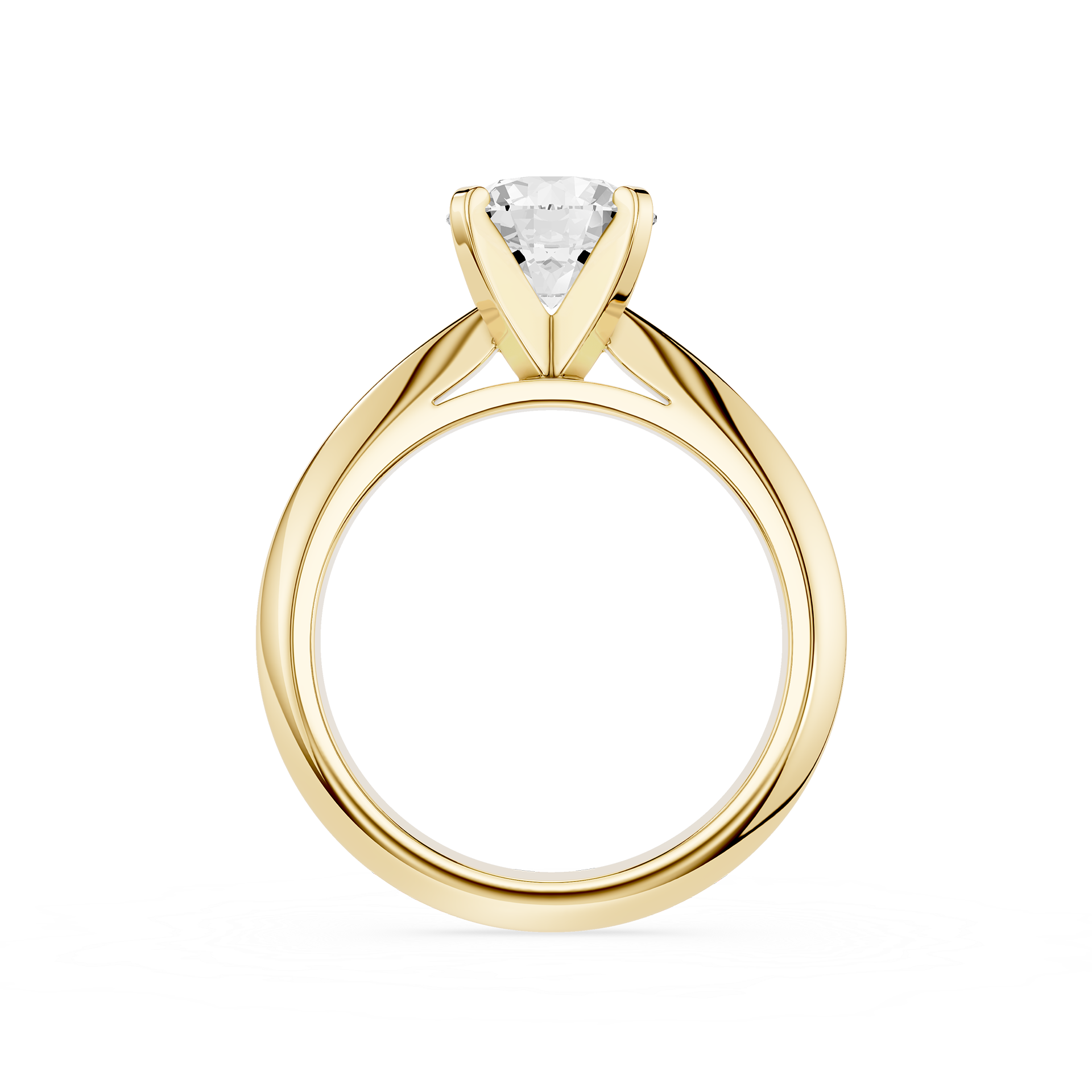 Gold ring with a clear gemstone on a white background