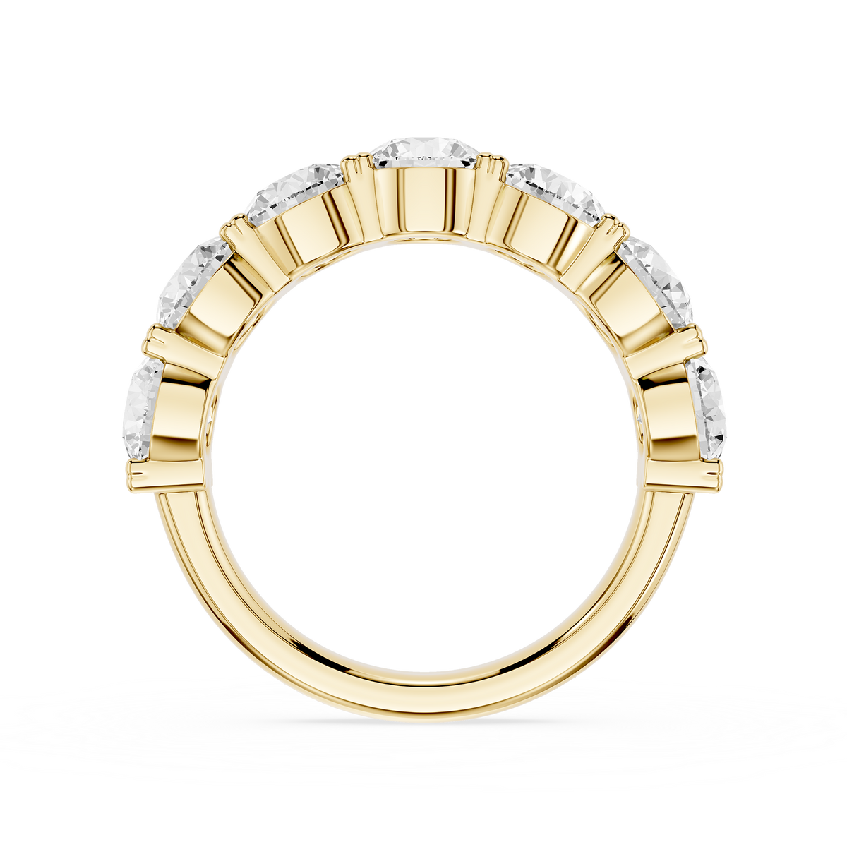 A yellow gold Seven Stone Round Cut Lab Diamond Half Eternity Wedding Band
