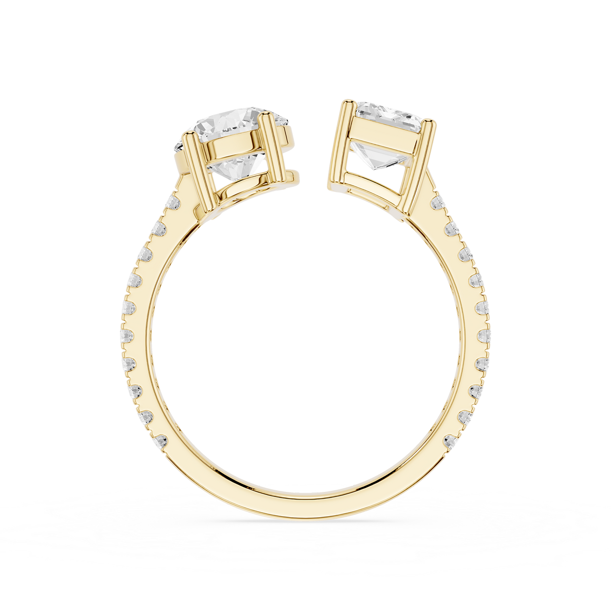 Two Stone Round Emerald Cut Lab Diamond Pave Engagement Ring