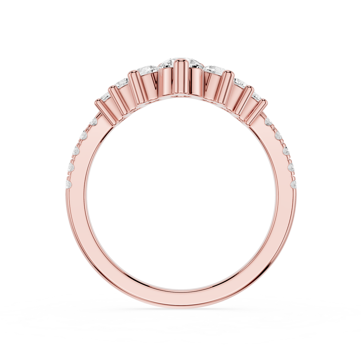 Rose gold Graduated Round Cut Lab Grown Diamond Contour Wedding Band