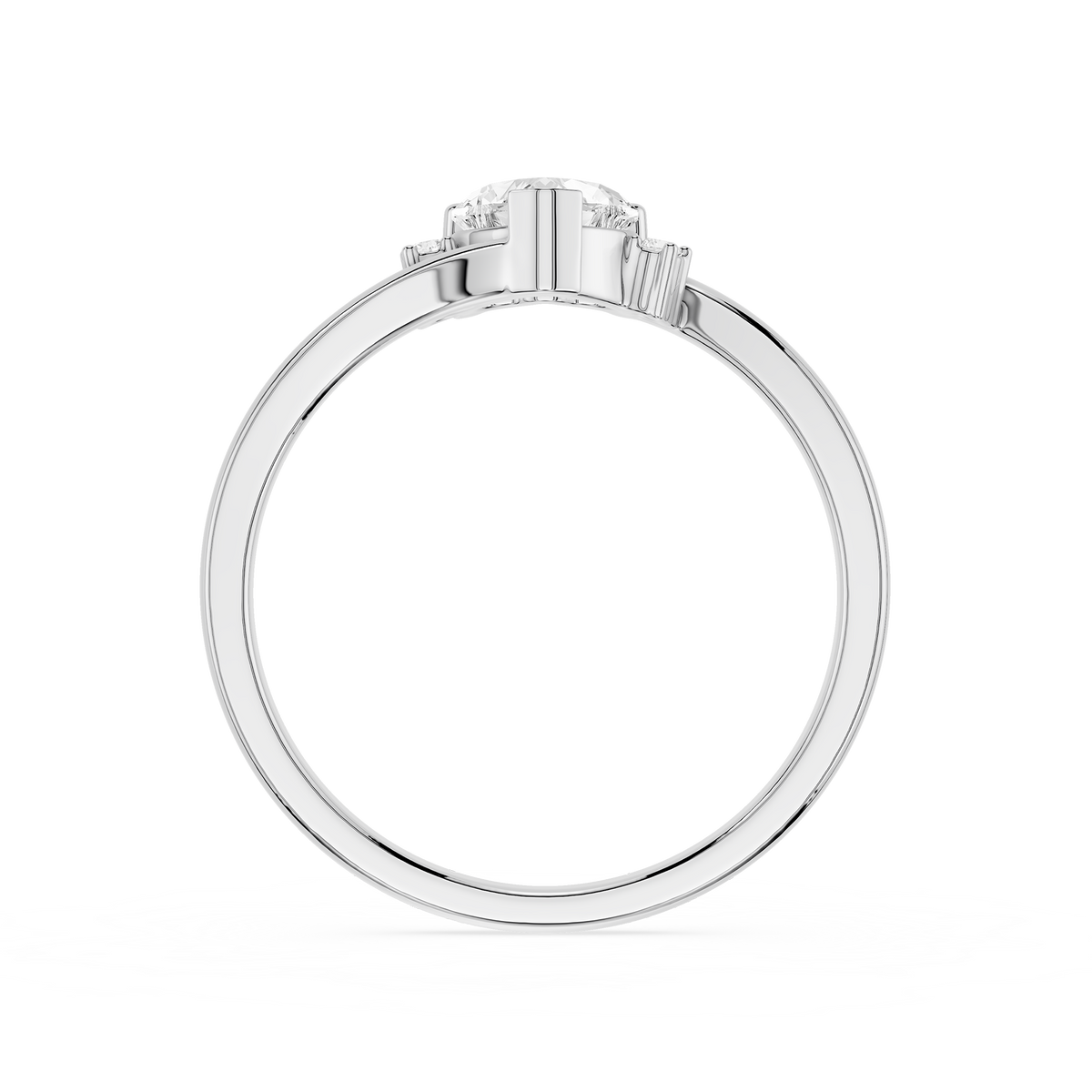 Back View Of White Gold 0.5 Ct Heart Cut Lab Diamond Bypass Engagement Ring for Women