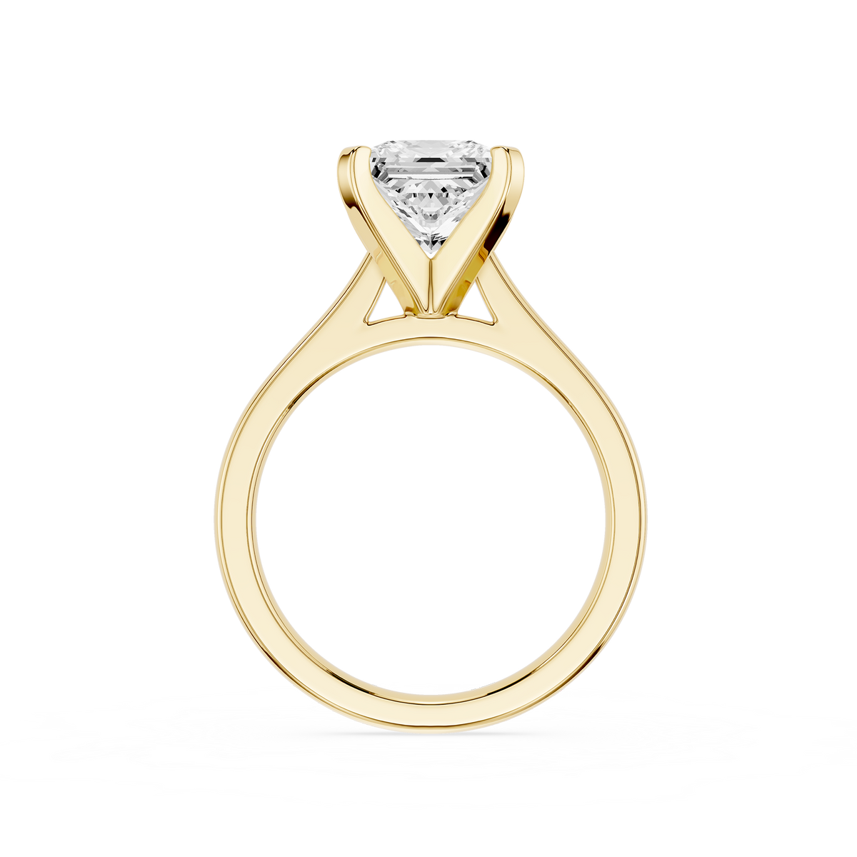 Back View Of Yellow Gold Princess Cut High Set Solitaire Lab Diamond Engagement Ring